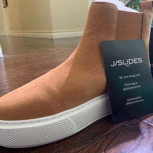 NEW J Slides Dani Platform Chelsea Ankle Boot In Cognac Womens 8